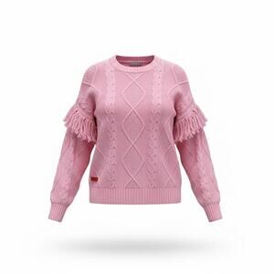 Simply Southern Girls Pink Cable Knit Fringe Sweater Size Youth XL